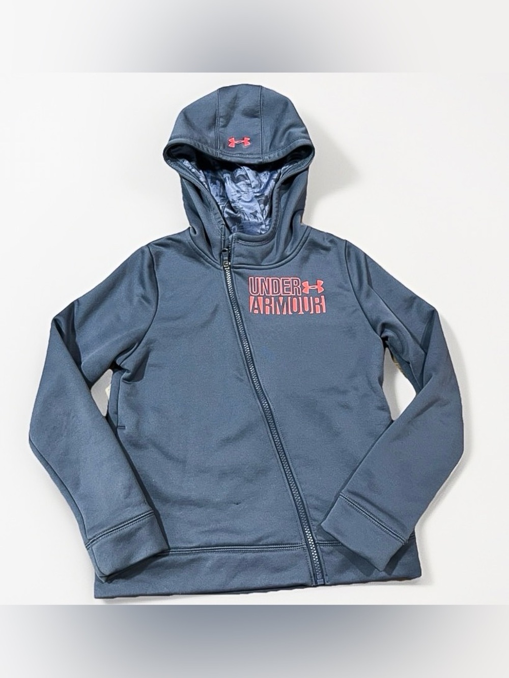 Under Armour Kids' Slate Blue Hooded Zip Jacket with Orange logo